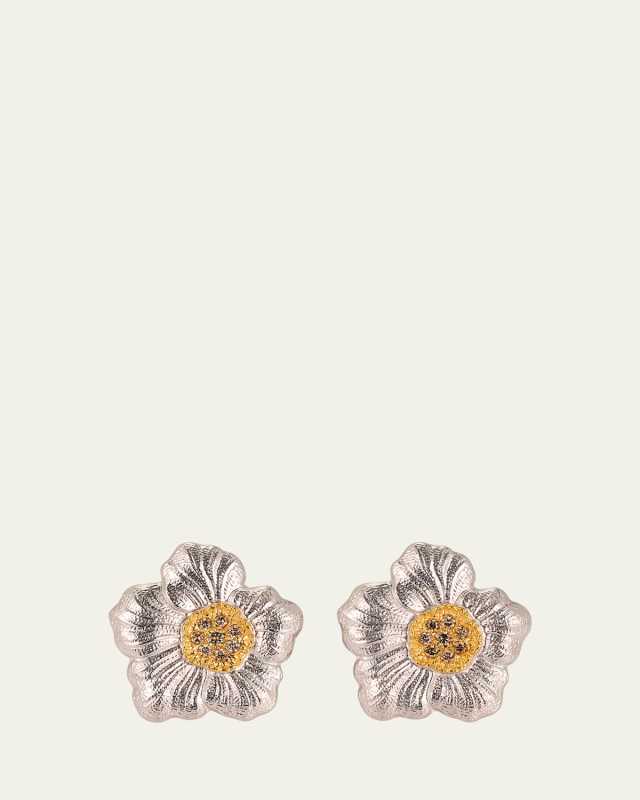 Blossoms Gardenia Diamond Button Earrings, 2.5cm